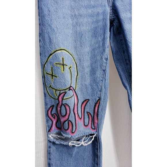 Pacsun Mom Jean Distressed Light Wash Custom Drawstring Jeans Women's size 27 - Picture 6 of 14